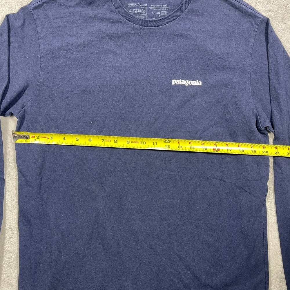 Patagonia Responsibili-Tee Mens Medium Blue Long Sleeve P-6 Logo Graphic T-Shirt - Picture 4 of 6